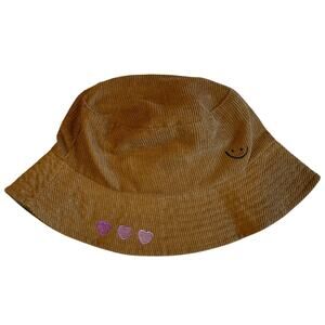 Inner Child Embroidered Brown Corduroy & Green Y2K Street Style Bucket Hat